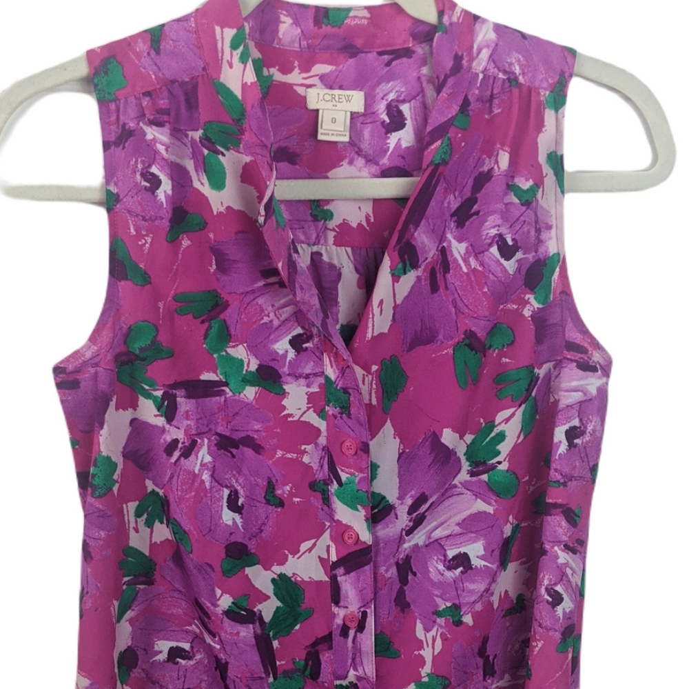 J Crew Pink Floral Sleeveless Button Down Blouse